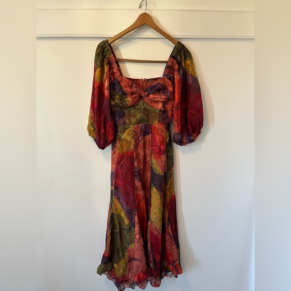 Hutch Printed Twist-Front Puff-Sleeve Ruffle-Hem Dress Size XS NWT - Picture 5 of 14